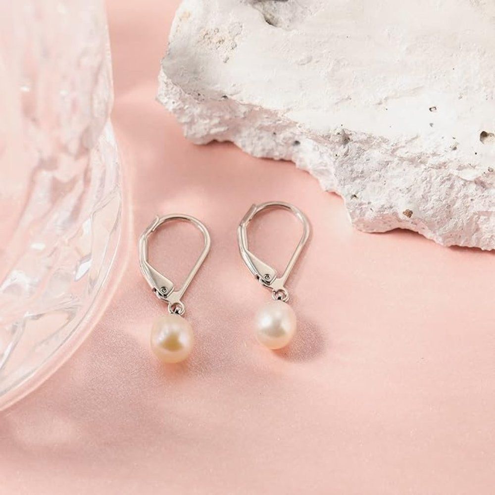 Sterling Silver Freshwater Cultured Lever Back Drop Dangle Earrings, Pearl Drop